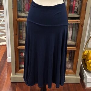Three Dots Navy Blue Jersey Midi Skirt Pull-On Stretch A-Line Size M